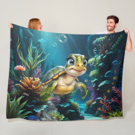 Cobertor De Velo Aventuras submarinas com a tartaruga alegre.