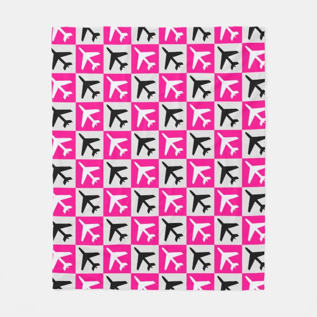 Cobertor De Velo Avião com Jatos Geométricos Rosa (Frente)