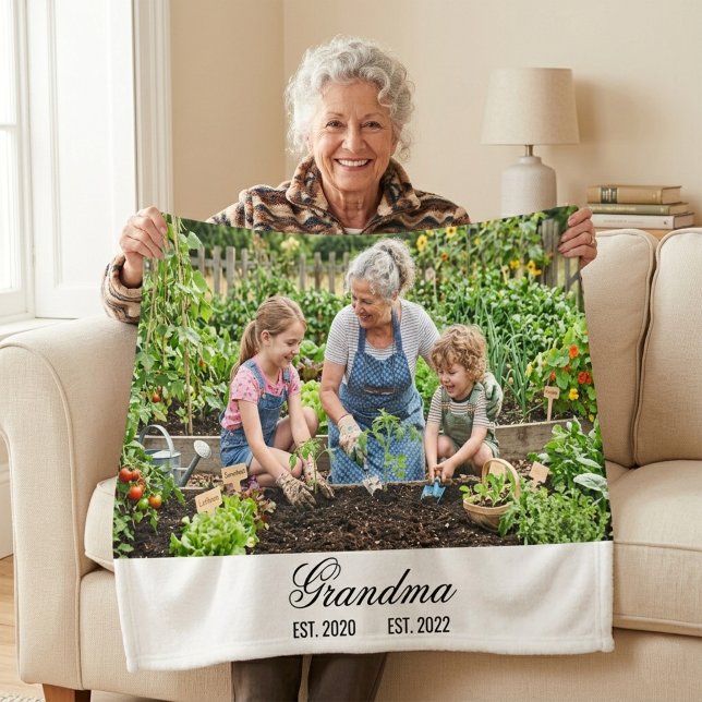 Cobertor De Velo Avó Estabeleceu Presente de Foto Personalizado (Grandma Established Personalized Photo Gift Fleece Blanket)