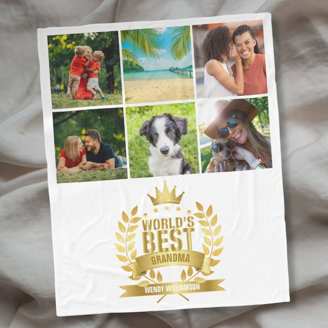 Cobertor De Velo Avó Melhor do Mundo 6 Colagem de Fotos (World's Best Grandma Grandmother 6 Photo Collage Fleece Blanket)