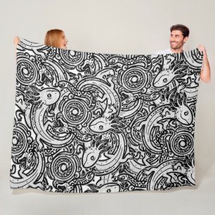 Cobertor De Velo Axolote Azteca Xolotl Padrão Tribal Preto & Branco