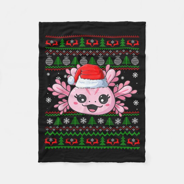 Cobertor De Velo Axolotl Christmas Ugly Sweater Santa Axolotl Head  (Frente)