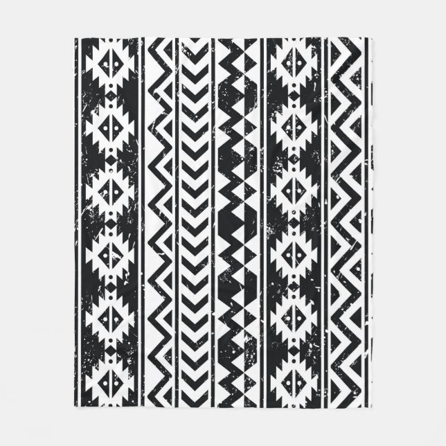 Cobertor De Velo Aztec tribal: padrão branco granulado. (Frente)