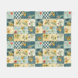 Cobertor De Velo Azul Amarelo Verde Colcha Remendo Xadrez Floral