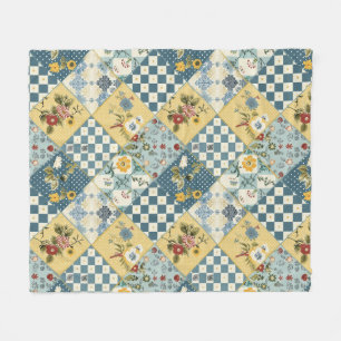 Cobertor De Velo Azul Amarelo Verde Colcha Remendo Xadrez Floral