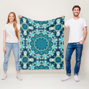 Cobertor De Velo Azul Aqua Mandala Rosette Retro Hippie