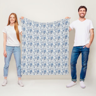 Cobertor De Velo Azul Branco Floral Toile Chinoiserie Aquarela