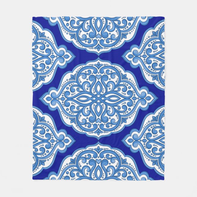 Cobertor De Velo Azul-branco-luxo, ornamento turco. (Frente)