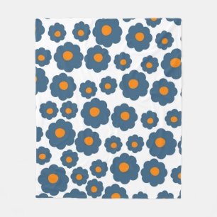 Cobertor De Velo Azul Caprichoso & Floral Laranja Retro, Alegre