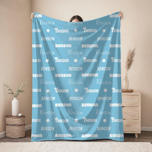 Cobertor De Velo Azul celeste fofo nome repetido personalizado