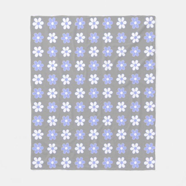Cobertor De Velo Azul Céu e Flores Brancas sobre Cinza Prata (Frente)