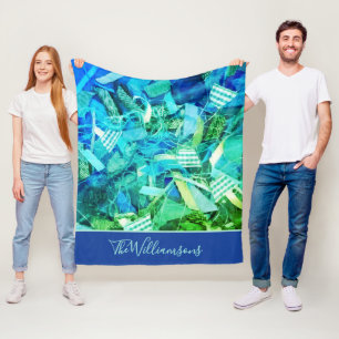 Cobertor De Velo Azul Cian Verde Personalizado Listras Náuticas Abs