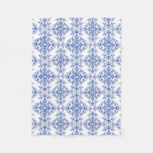 Cobertor De Velo Azul Cobalto e Branco Padrão Estilo Damasco Floral