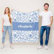 Azul e Branco Floral Nome Personalizado Botânico M