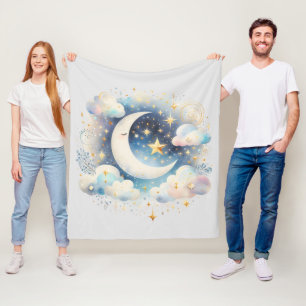 Cobertor De Velo Azul e Crescente Branco Lua Celestial Boho Moderno