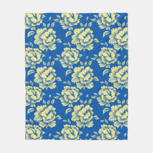 Cobertor De Velo Azul e Peony Toile Amarelo - Decoração do País Fra