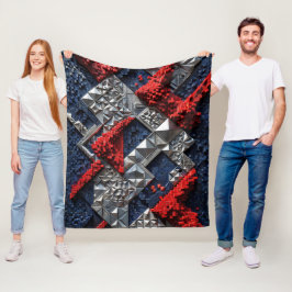 Cobertor De Velo Azul Escuro Vermelho Vibrante Prata Micro Mosaico