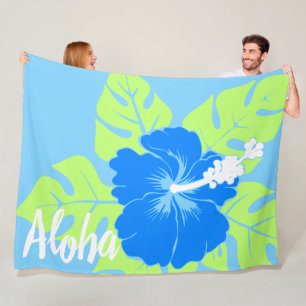 Cobertor De Velo Azul floral do hibiscus havaiano da praia do