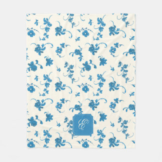 Cobertor De Velo Azul Floral Personalizado Monogramado Vintage 
