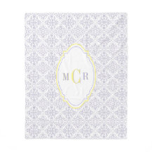 Azul Francês Elegante Amarelo Branco Damasco Monog