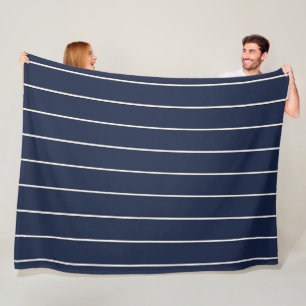 Cobertor De Velo Azul Marinho Clássico com Listras de Marfim