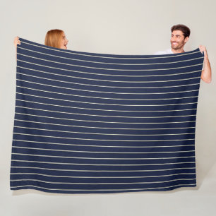 Cobertor De Velo Azul Marinho Clássico com Listras de Marfim