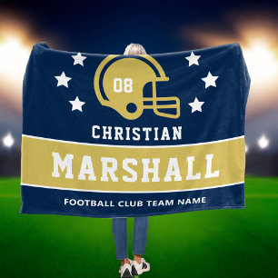 Cobertor De Velo Azul Marinho Dourado Futebol Nome Personalizado