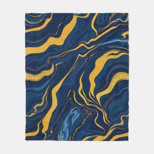 Cobertor De Velo Azul Marinho Dourado Mármore Abstrato Luxo Topográ