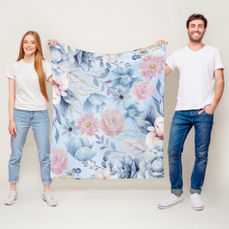 Cobertor De Velo Azul marinho E Floral Rosa