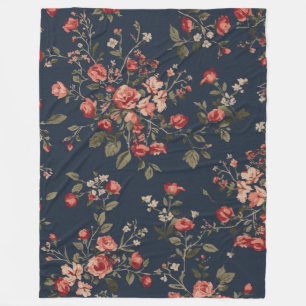 Cobertor De Velo Azul Marinho Escuro Vermelho Salvia Floral Cottage