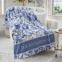 Azul Personalizado e Branco Padrão Floral Chinoise
