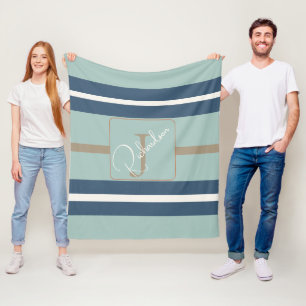Cobertor De Velo Azul Personalizado Hortelã Bege Faixa Monograma Co