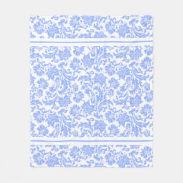 Cobertor De Velo Azul Pó e Damasco Floral Branco