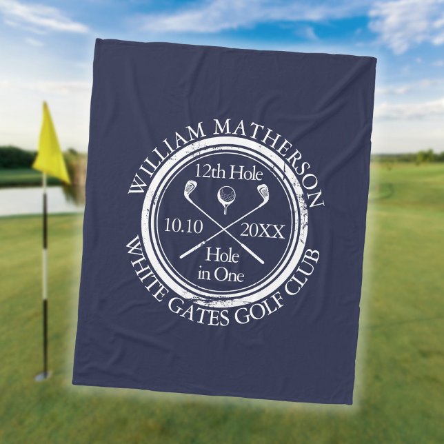 Cobertor De Velo Azul Real Buraco de Golfe Personalizado (Golf Hole in One Royal Blue Personalized Fleece Blanket)