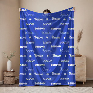 Cobertor De Velo Azul real fofo com nome repetido personalizado