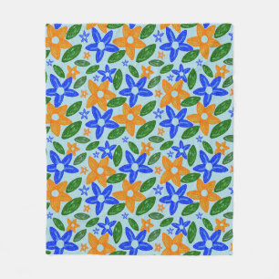 Cobertor De Velo Azul Retro & Floral Laranja