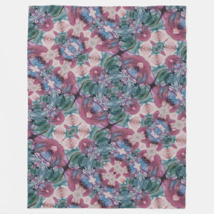 Cobertor De Velo Azul-rosa-abstrato e verde Floral