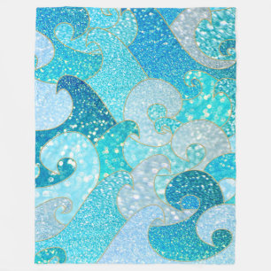 Cobertor De Velo Azul Sereia Faux Glitter Sea- Teal Dourado Oceano