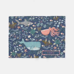 Cobertor De Velo Azul sob o mar Octopus (Tubarão-baleia)