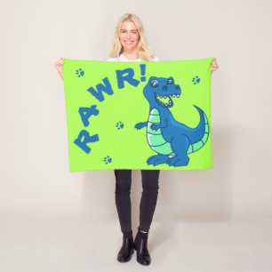 Cobertor De Velo Azul Verde RAWR Dinossauro Fleece