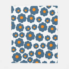 Cobertor De Velo Azul Whimsical e Retro Floral Laranja, Cheio