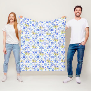 Cobertor De Velo Azulejo Azul Francês Padrão de Limão Country