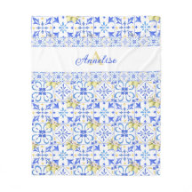 Azulejo Azul Francês País Padrão de Limão Monogram