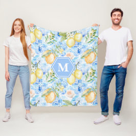 Cobertor De Velo Azulejo Azul Mediterrâneo Limoncello Monograma Nom