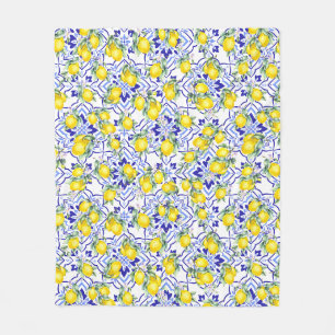 Cobertor De Velo Azulejo de Aquarela Estilo Francês Azul Limão