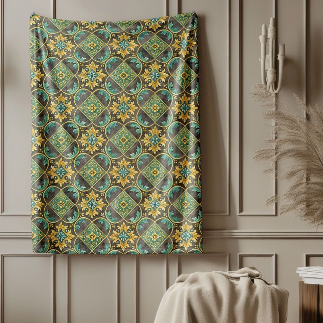 Cobertor De Velo Azulejo Elegante mediterrânico clássico Motif Impr (Elegant Mediterranean Classic Tile Motif Print Fleece Blanket)