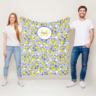 Cobertor De Velo Azulejo Nome Monograma Limão Azul País Francês