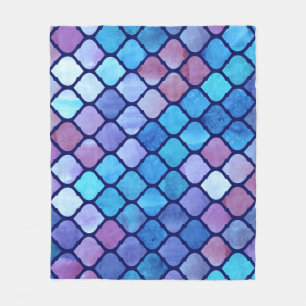 Cobertor De Velo Azulejos árabes geométricos com Abstrato de Aquare