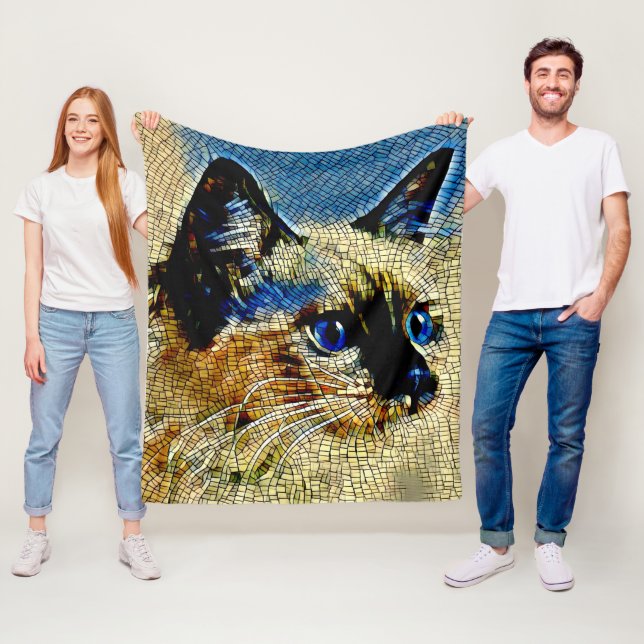 Cobertor De Velo Azulejos de mosaico de gato com olhos azuis (In Situ)