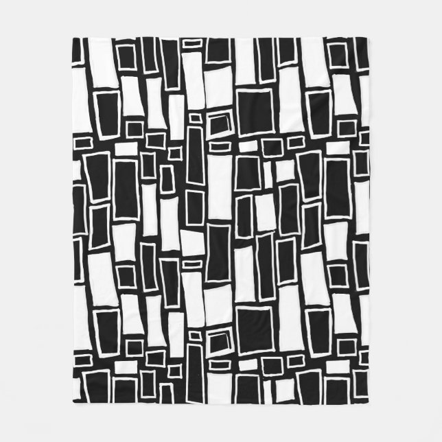 Cobertor De Velo Azulejos Geométricos Preto e Branco Abstratos (Frente)